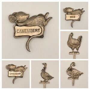 Vintage LINDSAY CLAIRE DESIGNS Pewter Cheese & Charcuterie Picks - Set of 6